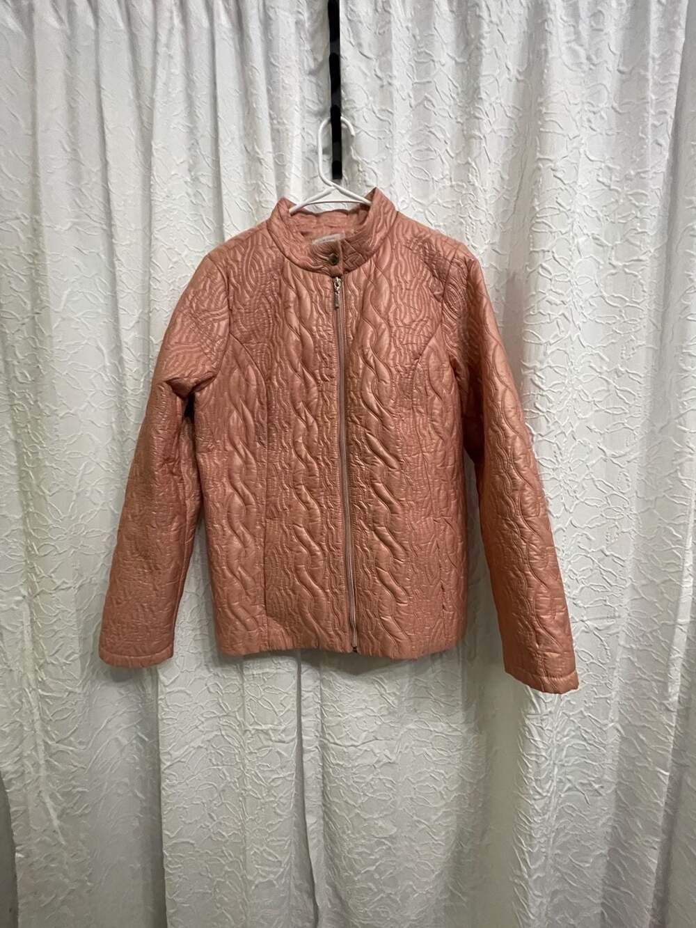 Isaac Mizrahi Live Quilted Jacket Size M Rose Full Zip Mock Neck